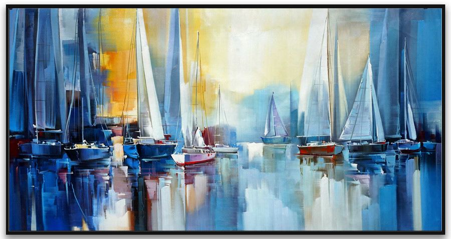 Regatta Seascape Sailing Boat Sailboat Yachting Hand Painted Modern Impressionist Oil Painting On Canvas Living Room Office Hotel Wall Art,House Inner Design - Click Image to Close